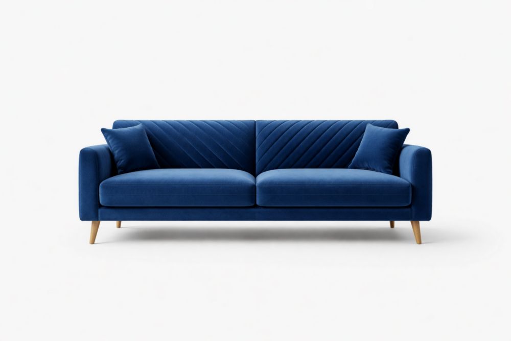 Blue Velvet Sofa with Solid Wood Legs 200cm