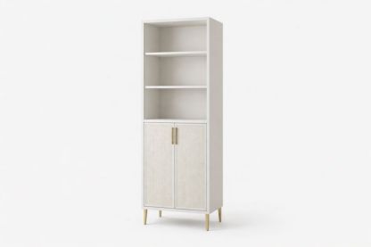 White Storage Cabinet with Shelves and Rattan Doors