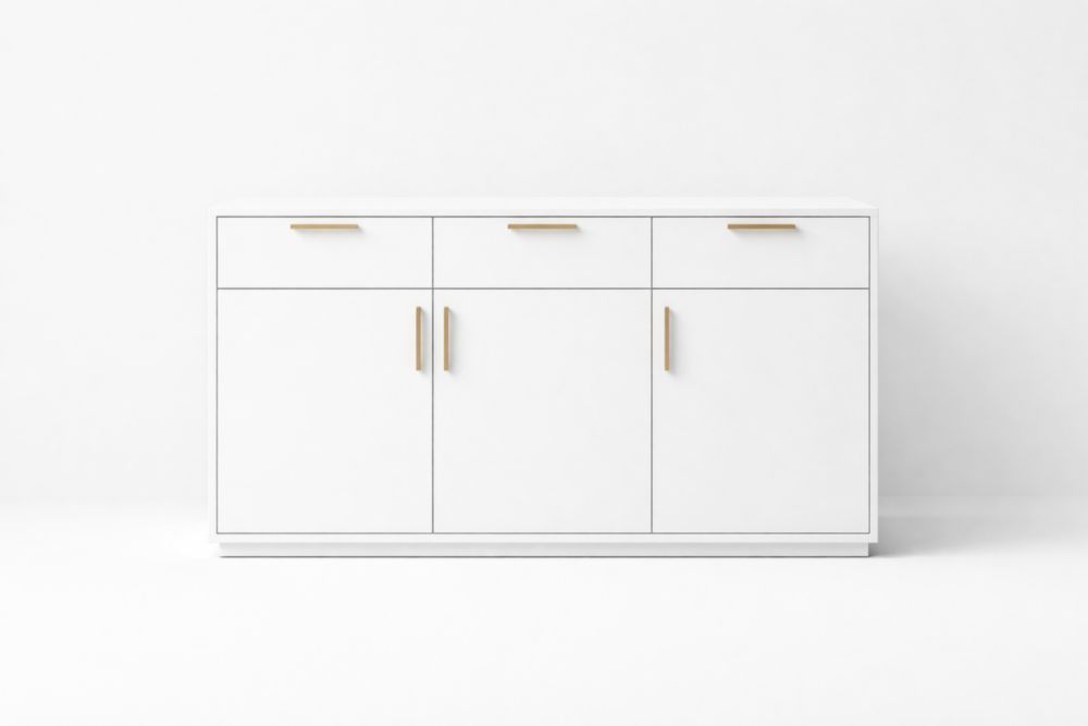 White MDF Sideboard with 3 Drawers and 3 Doors