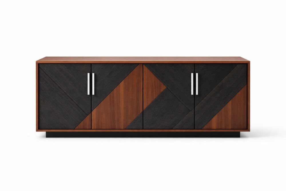 Geometric Pattern Wooden Sideboard with Metal Handles 60x16x24 Inches