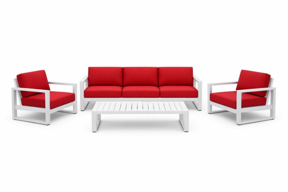 Aluminum Patio Furniture Set with Red Cushions-Livovarioa