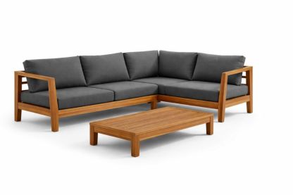 Teak Wood Outdoor Sectional Sofa Set with Dark Grey Cushions-Livovarioa