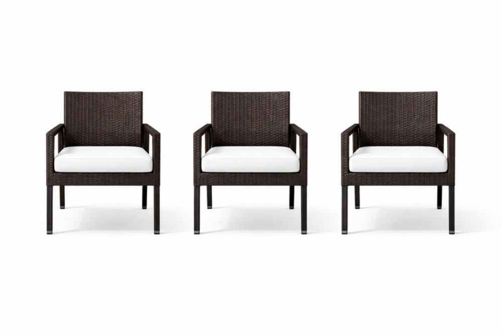 Wicker Patio Armchair Set with Cushions Brown Set of 3-Livovarioa