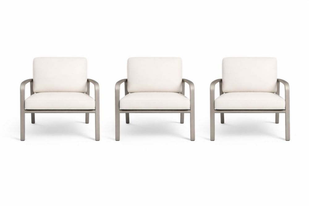 Set of 3 Outdoor Aluminum Lounge Chairs with Polyester Cushions Beige-Livovarioa