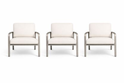 Set of 3 Outdoor Aluminum Lounge Chairs with Polyester Cushions Beige-Livovarioa