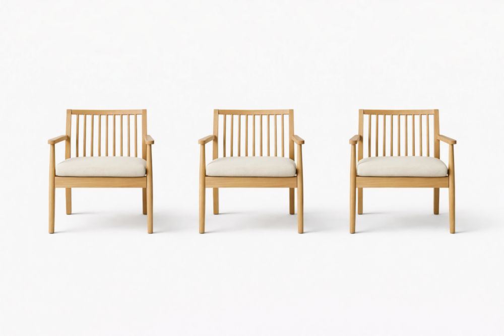 Set of 3 Wooden Chairs with Linen Cushions Beige 60cm x 58cm x 80cm-Livovarioa