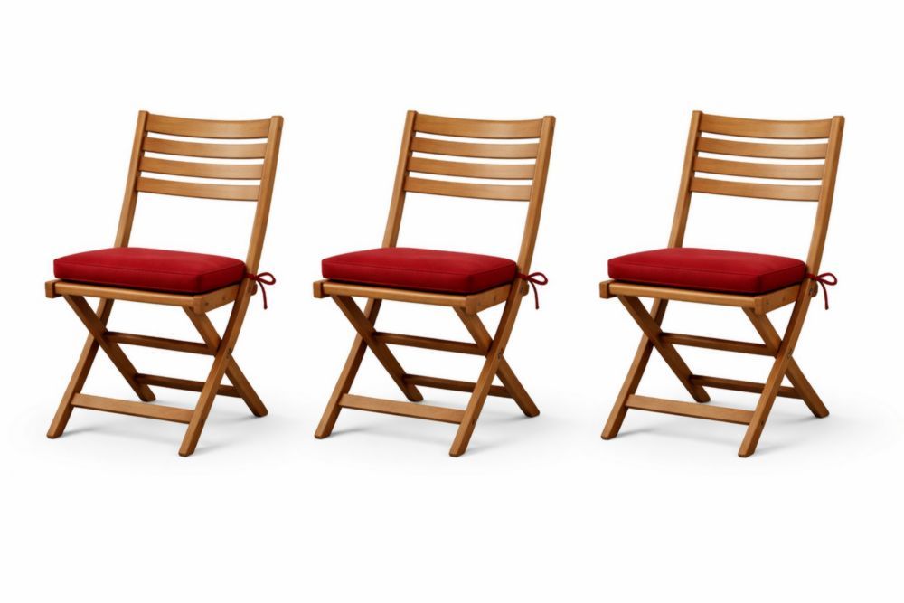 Set of 3 Wooden Folding Chairs with Red Cushions-Livovarioa