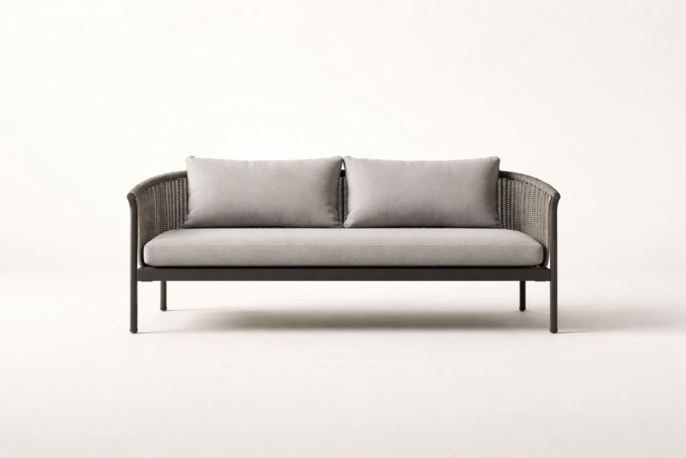 Outdoor Wicker Sofa with Aluminum Frame and Polyester Cushions Gray 180cm-Bloomviber