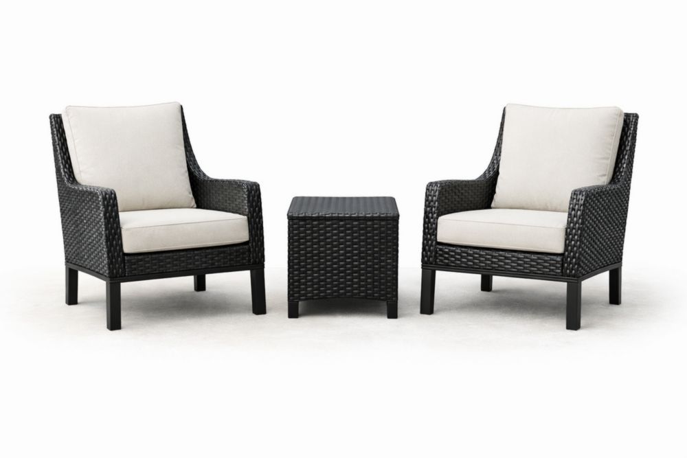 Outdoor Wicker Chair and Table Set with Beige Cushions-Bloomviber