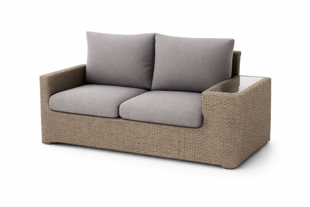 Outdoor Wicker Loveseat with Cushions Grey/Tan-Bloomviber