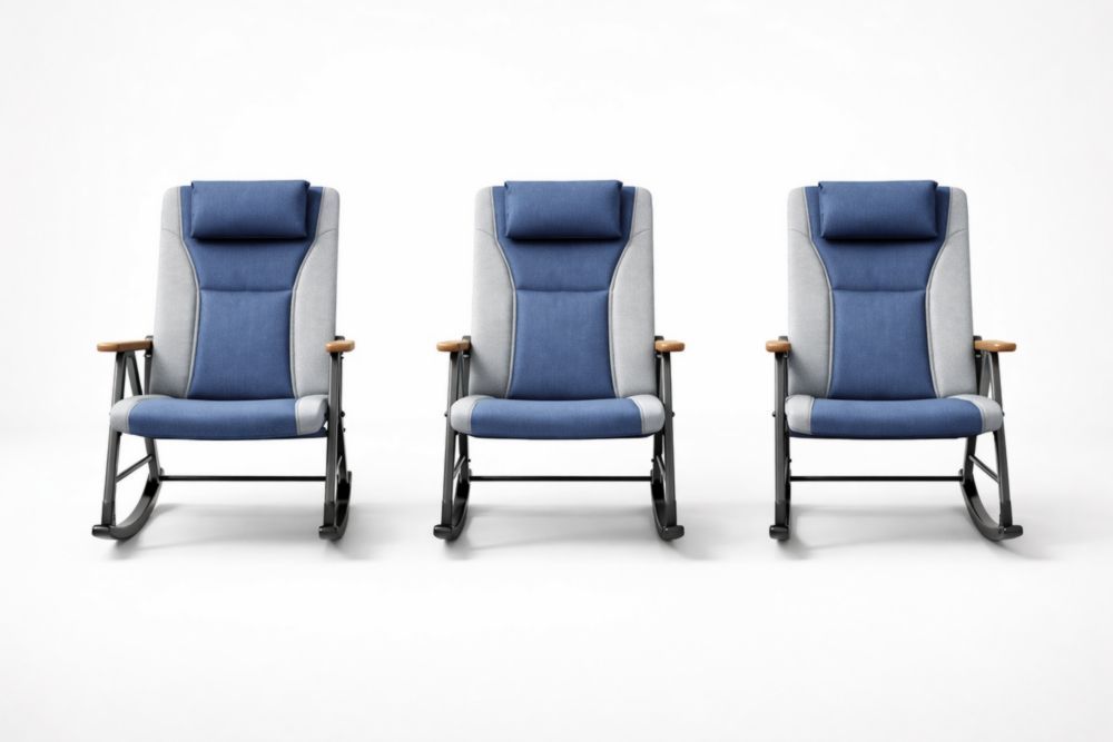 Rocking Chair Set with Polyester Seat and Wooden Armrests Steel Frame Blue/Gray-Bloomviber