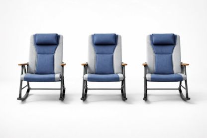 Rocking Chair Set with Polyester Seat and Wooden Armrests Steel Frame Blue/Gray-Bloomviber