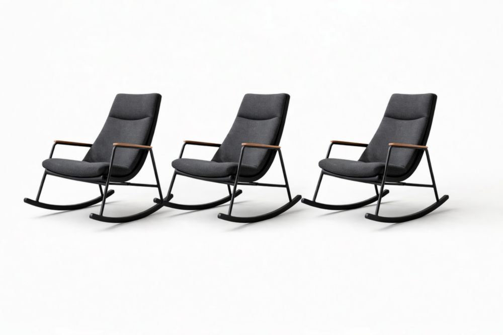 Set of 3 Gray Upholstered Metal Frame Rocking Chairs-Bloomviber
