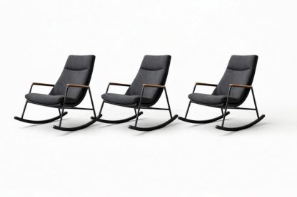 Set of 3 Gray Upholstered Metal Frame Rocking Chairs-Bloomviber