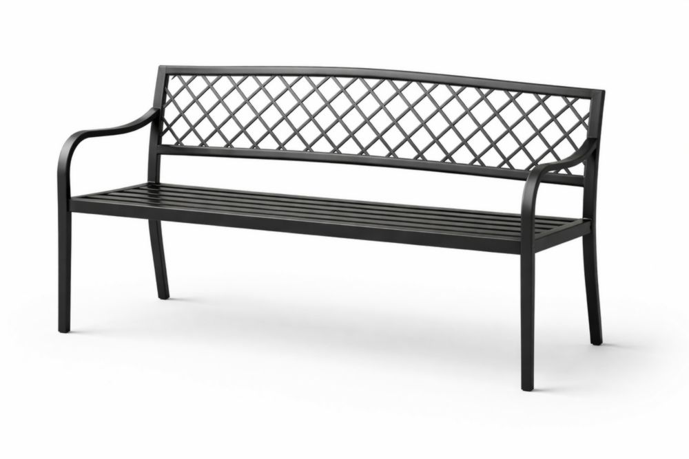 Outdoor Metal Bench Steel Frame Black Lattice Backrest 125cm x 60cm x 85cm-Bloomviber
