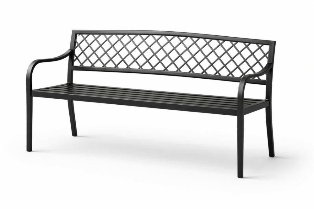 Outdoor Metal Bench Steel Frame Black Lattice Backrest 125cm x 60cm x 85cm-Bloomviber