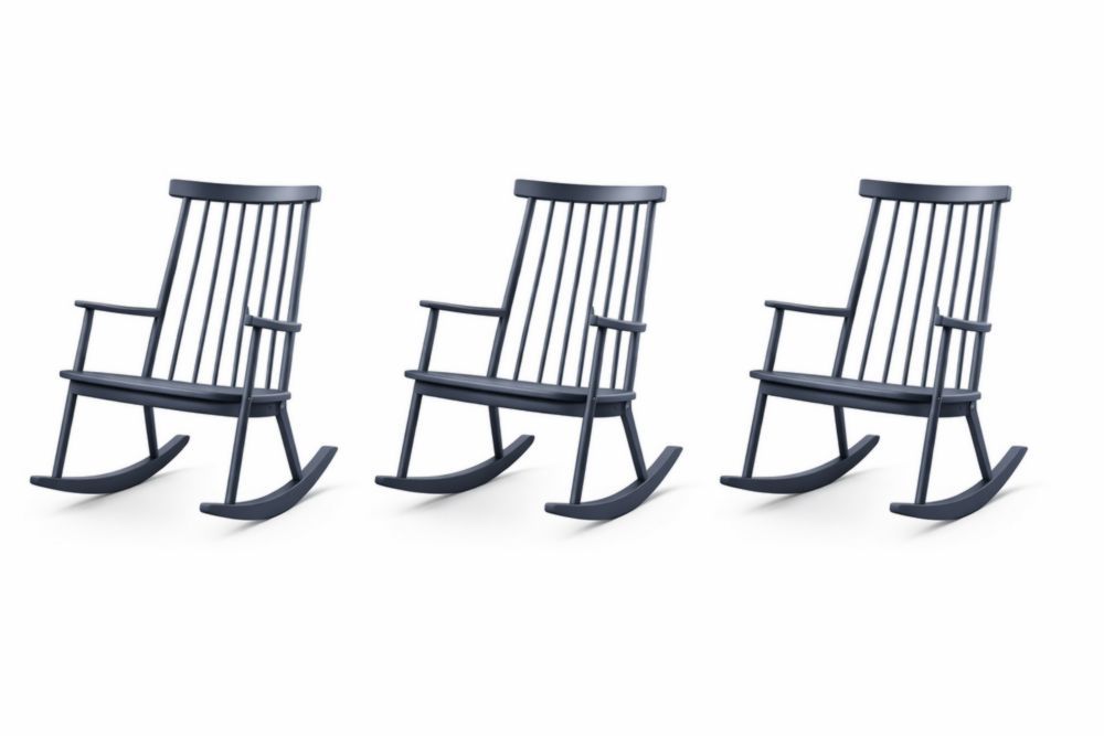 Set of 3 Wooden Rocking Chairs Dark Blue 105cm-Bloomviber