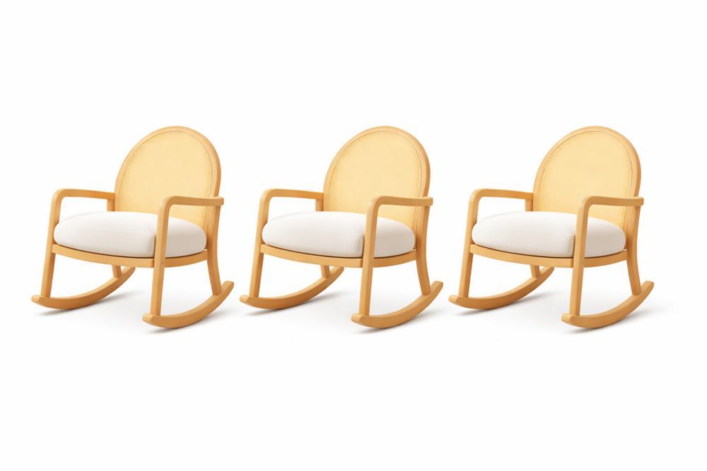 Set of 3 Wooden Rocking Chairs with Cushions Beige-Bloomviber
