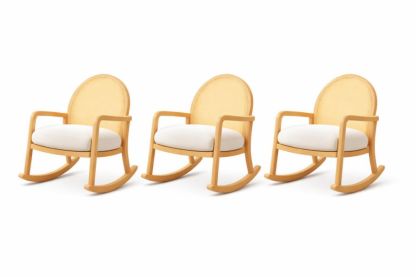 Set of 3 Wooden Rocking Chairs with Cushions Beige-Bloomviber