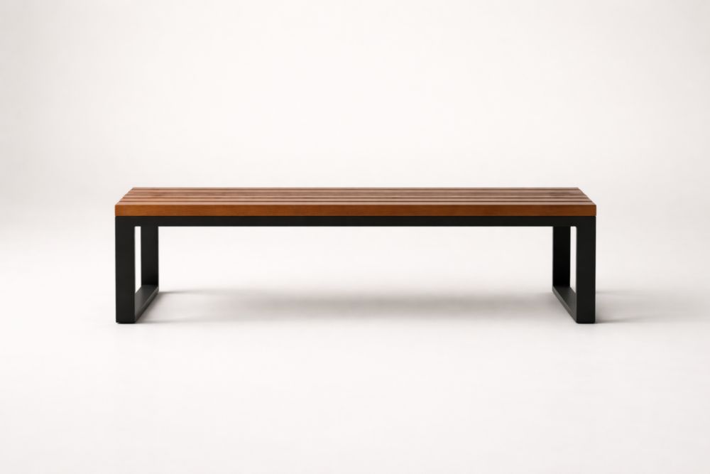 Wood and Metal Bench Indoor Outdoor Rectangular Brown Black 180cm-Bloomviber