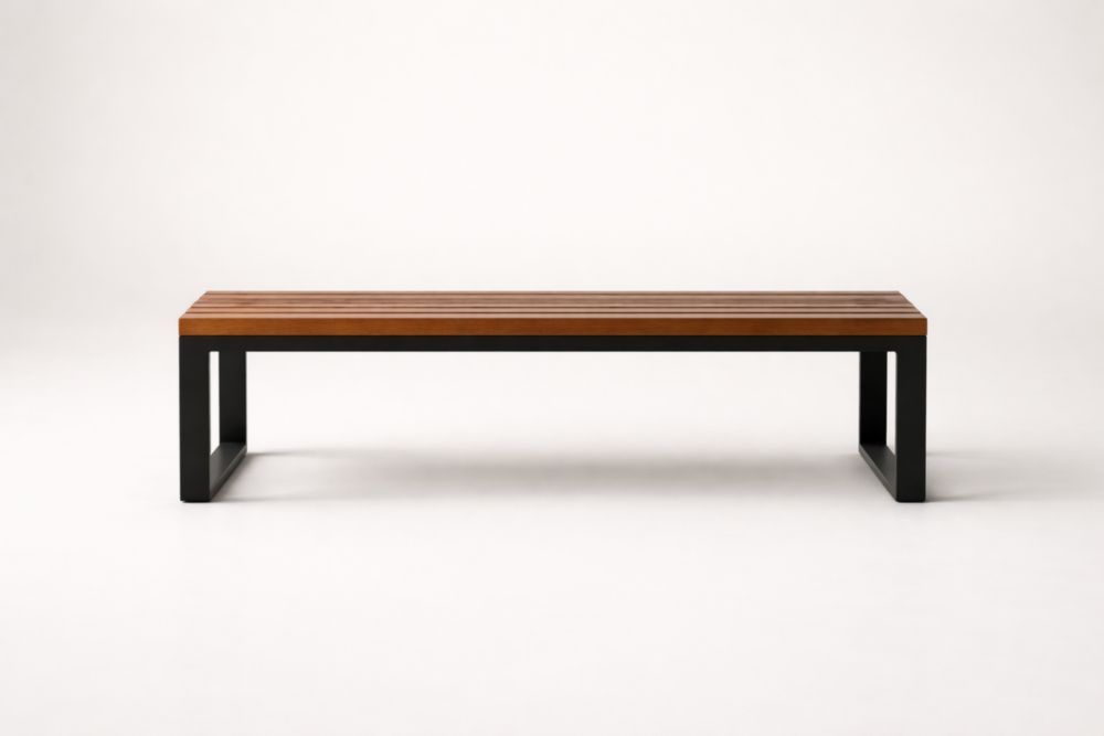 Wood and Metal Bench Indoor Outdoor Rectangular Brown Black 180cm-Bloomviber