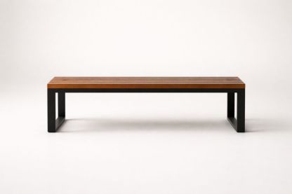 Wood and Metal Bench Indoor Outdoor Rectangular Brown Black 180cm-Bloomviber