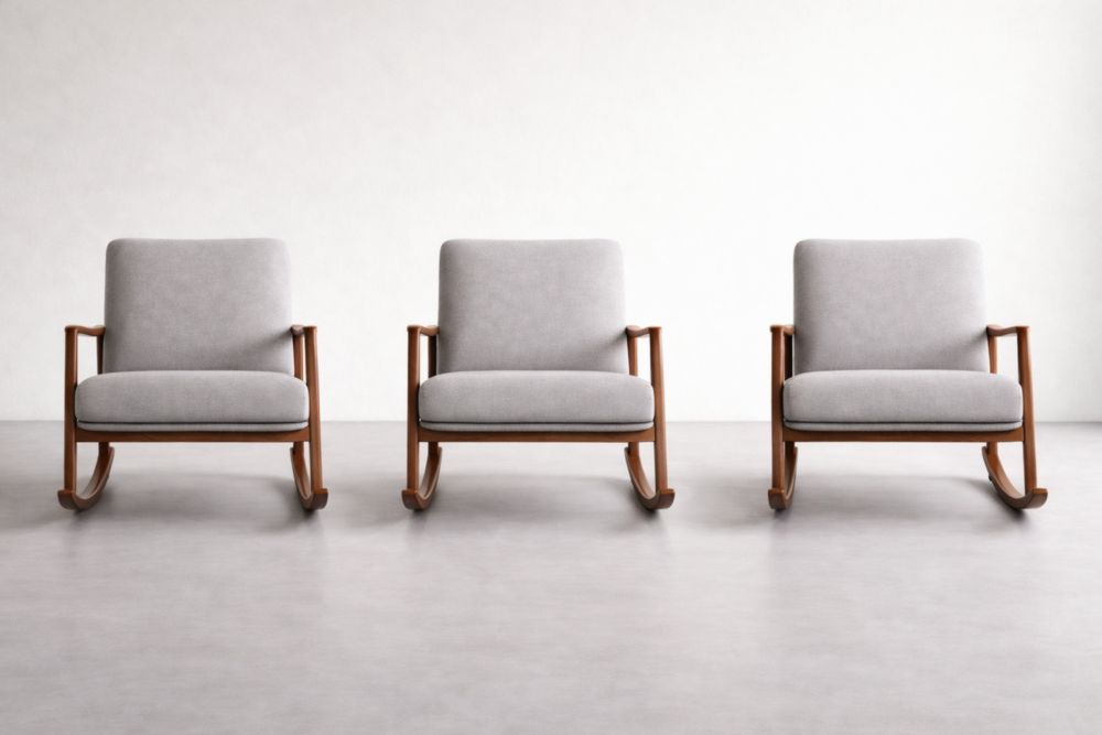 Wood Frame Upholstered Rocking Chair Set of 3 with Cushions 75 cm Height-Bloomviber