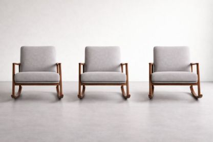 Wood Frame Upholstered Rocking Chair Set of 3 with Cushions 75 cm Height-Bloomviber