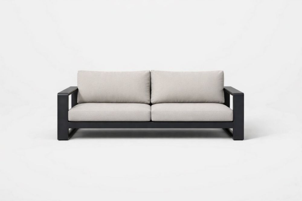 Aluminum Frame Outdoor Sofa with Beige Cushions 200x90x75 cm-Bloomviber