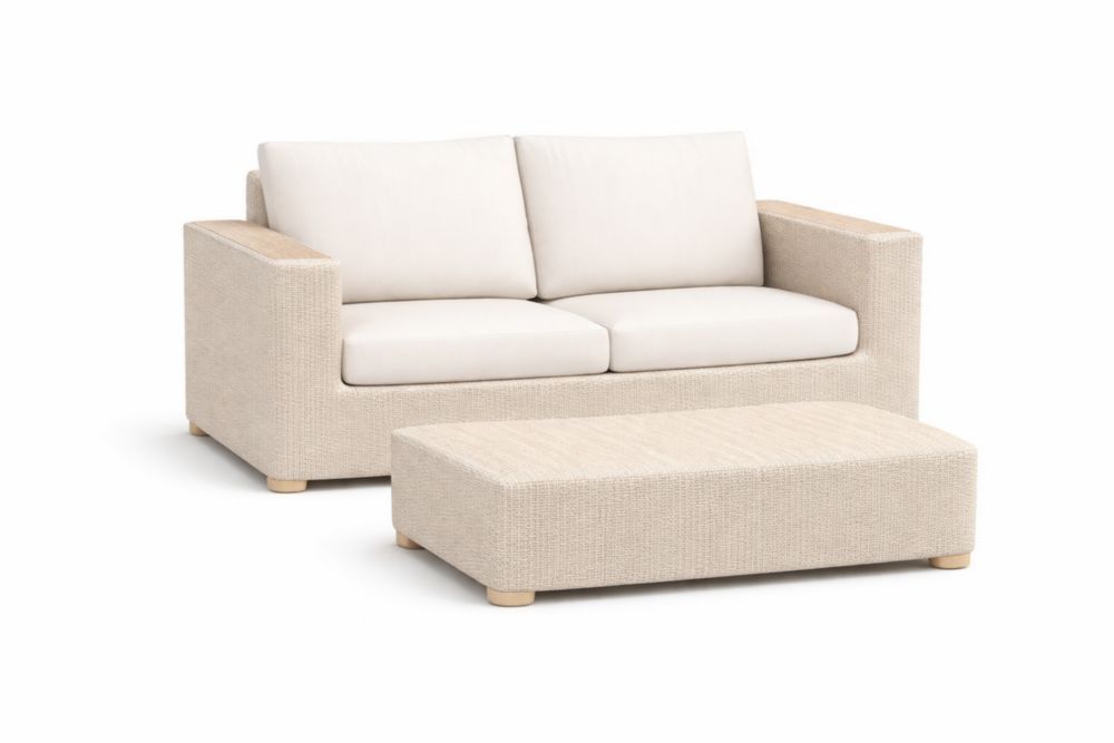2-Piece Sofa and Ottoman Set Fabric Upholstery Beige-Bloomviber