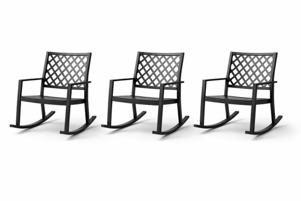 Set of 3 Black Metal Rocking Chairs with Lattice Backrest-Bloomviber