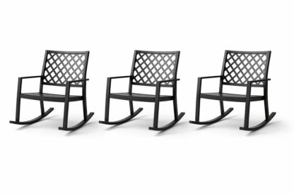 Set of 3 Black Metal Rocking Chairs with Lattice Backrest-Bloomviber