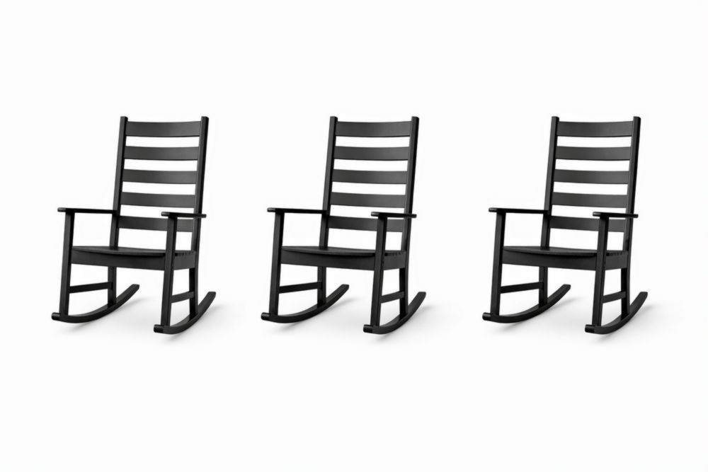 Set of 3 Black Outdoor Rocking Chairs UV-Resistant Resin-Bloomviber
