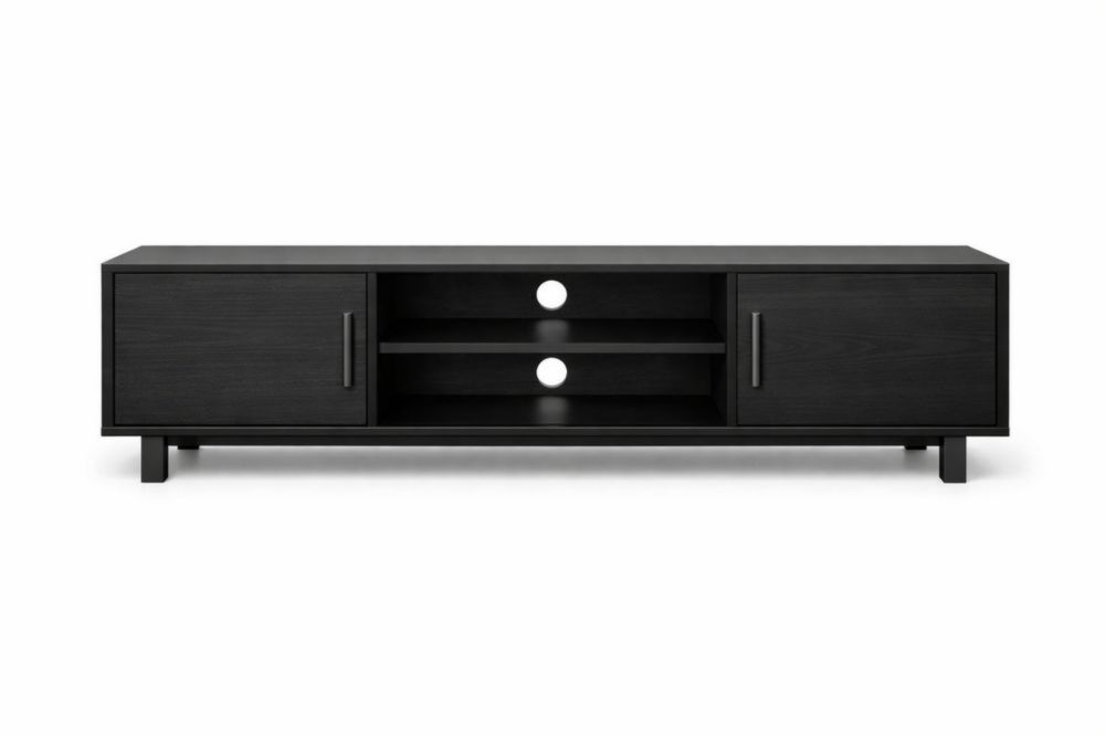 Black Wood TV Stand with Storage Compartments 180cm x 45cm x 50cm