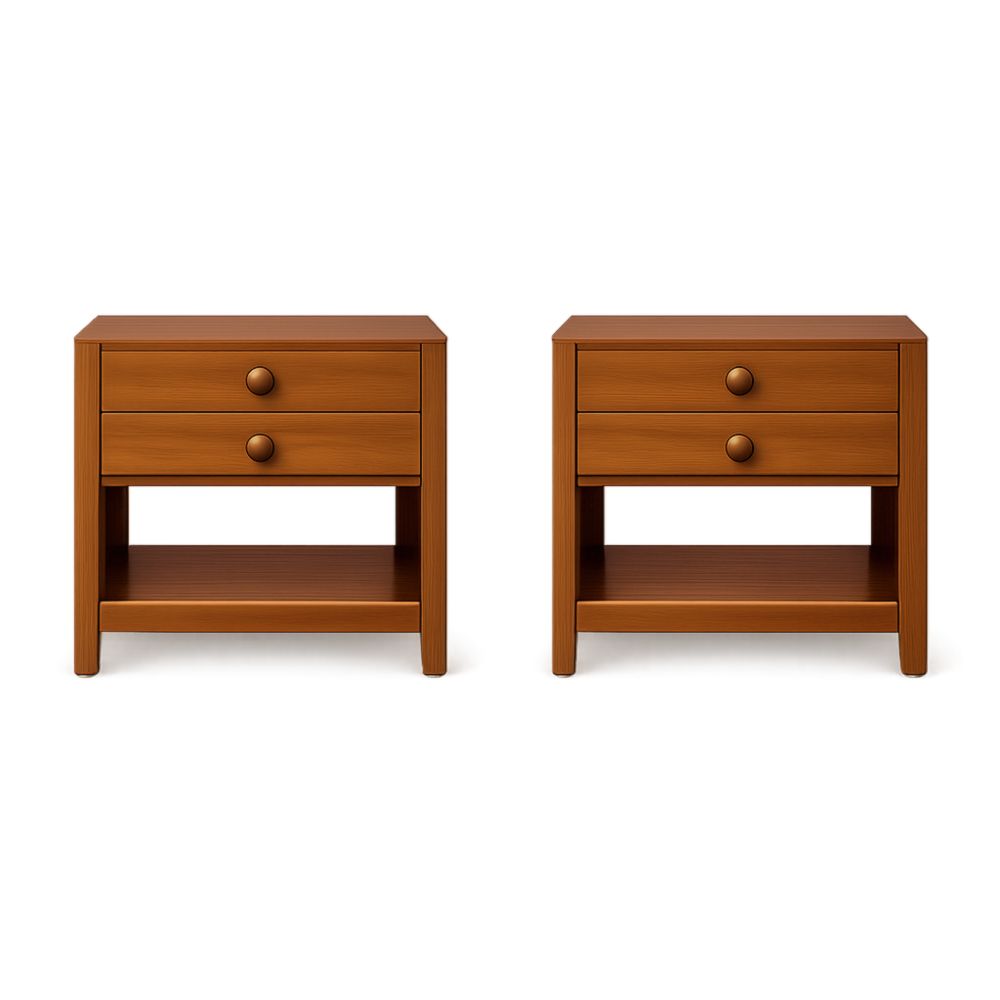 Solid Wood Nightstand Set with Two Drawers and Shelf Brown 50cm x 40cm x 55cm