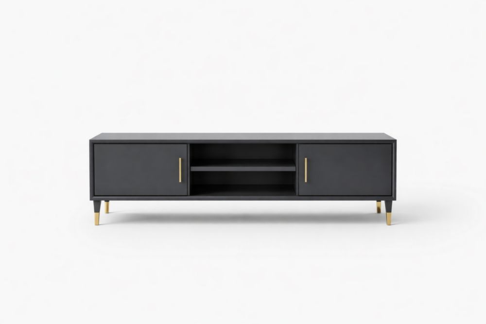 Black MDF TV Stand with Metal Legs and Storage Compartments 150cm