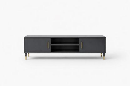 Black MDF TV Stand with Metal Legs and Storage Compartments 150cm