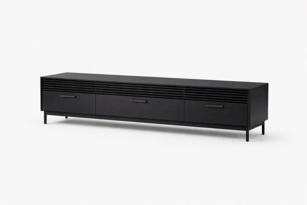 Black Wood TV Stand with Storage Drawers 180cm