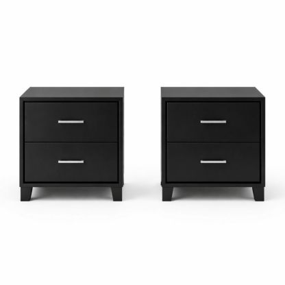 Black Two-Drawer Nightstand Set Engineered Wood 24x18x24 Inches