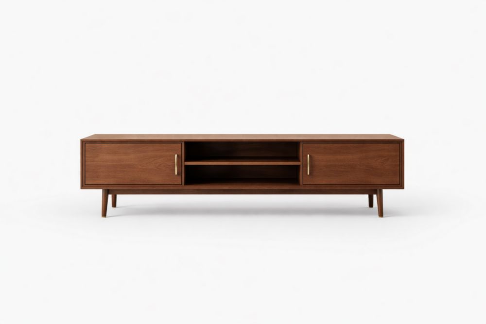 Walnut Wood TV Console with Open Shelves and Cabinet Doors 180cm