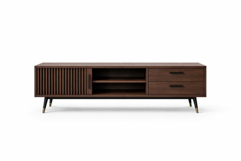 Wood TV Stand Entertainment Center with Drawers and Sliding Door 180cm