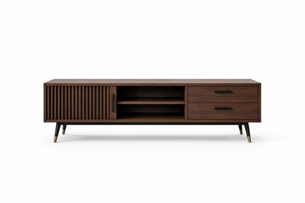 Wood TV Stand Entertainment Center with Drawers and Sliding Door 180cm