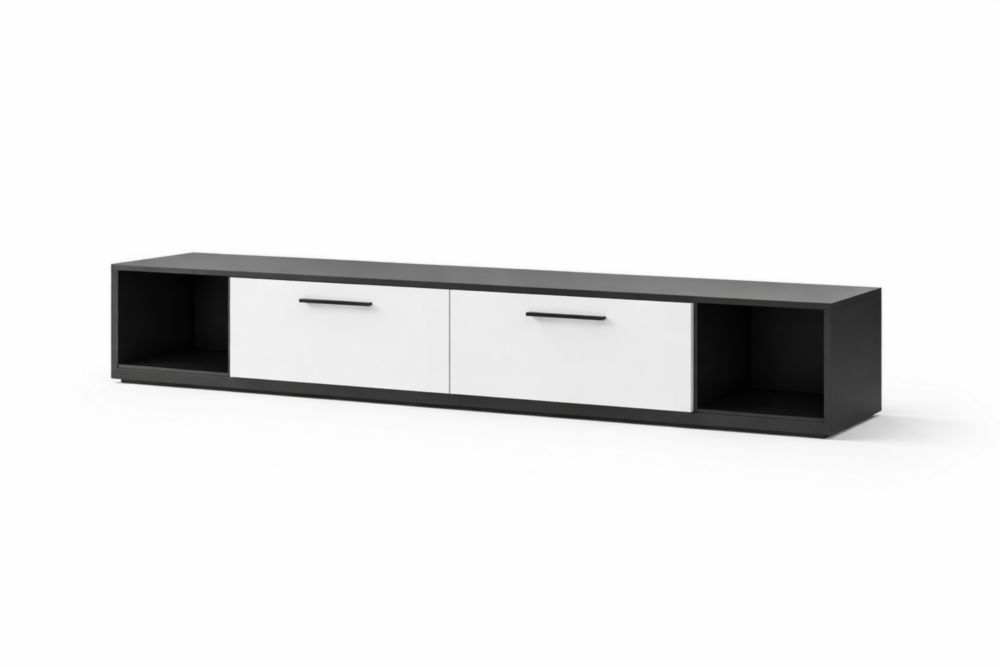 Low Profile TV Stand MDF Black White 200cm