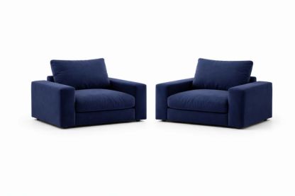 Set of 2 Blue Velvet Armchairs with Cushions 42in Length x 36in Width x 30in Height