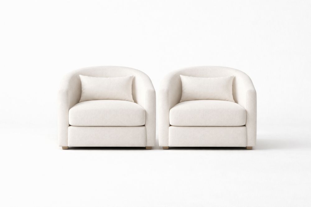 Set of 2 Curved Armchairs Polyester Fabric White 83cm