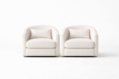Set of 2 Curved Armchairs Polyester Fabric White 83cm
