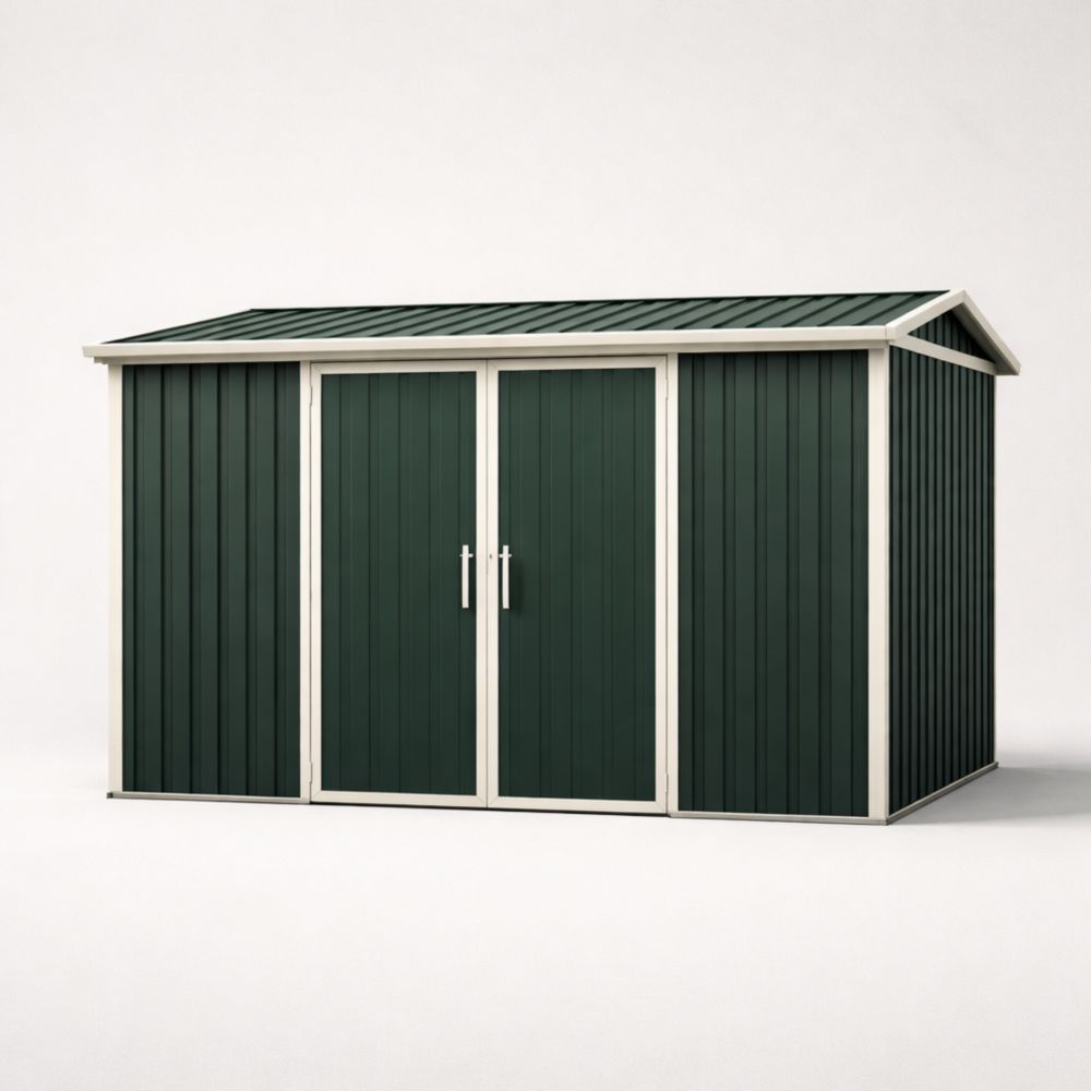 Metal Outdoor Storage Shed Dark Green Galvanized Steel 4x8 ft