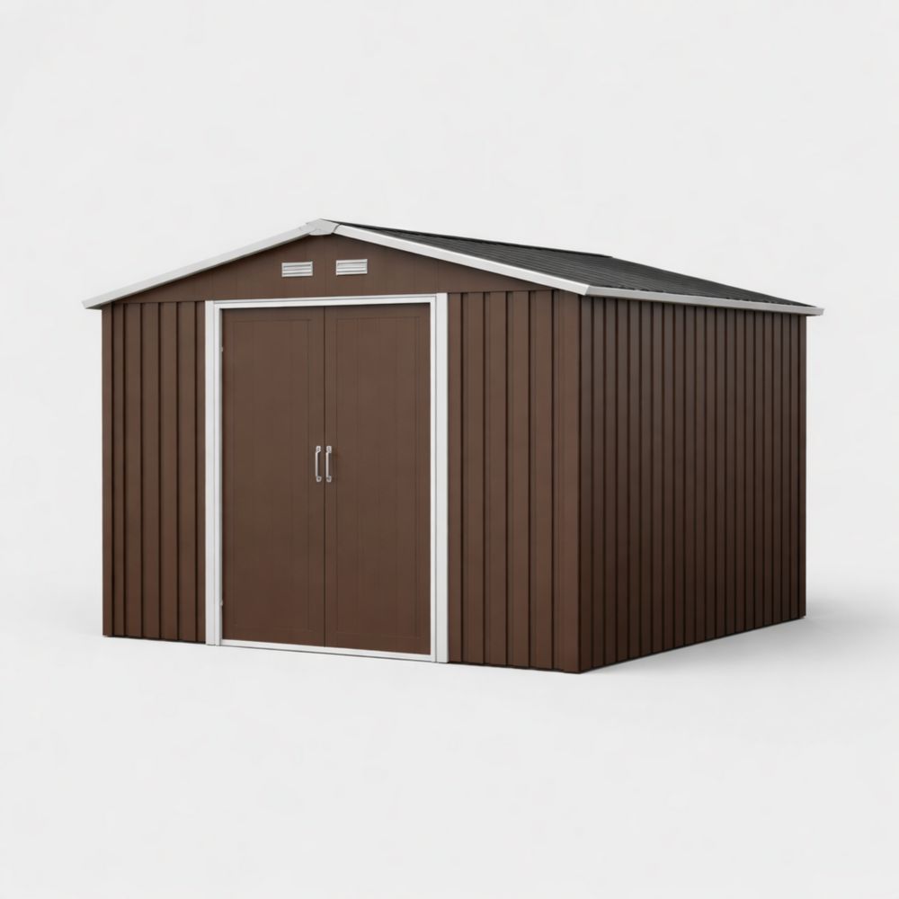 Outdoor Storage Shed Brown Metal 3m x 2.5m