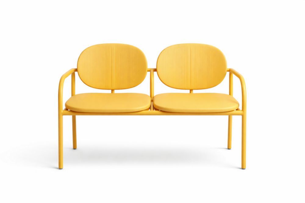 Yellow Steel Frame Double Outdoor Bench with Cushioned Seats and Backrests