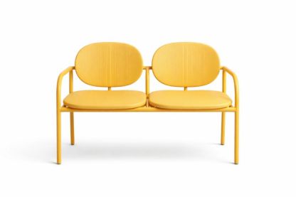 Yellow Steel Frame Double Outdoor Bench with Cushioned Seats and Backrests